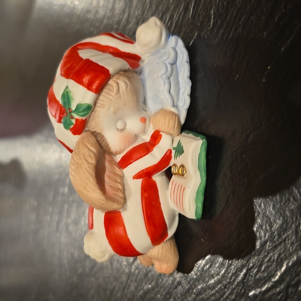 Holiday Bunny Figurine in Red and White Stripes
